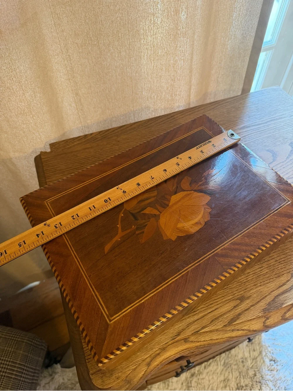 Vintage Wooden Inlay Jewelry Box - Brown & Tan
